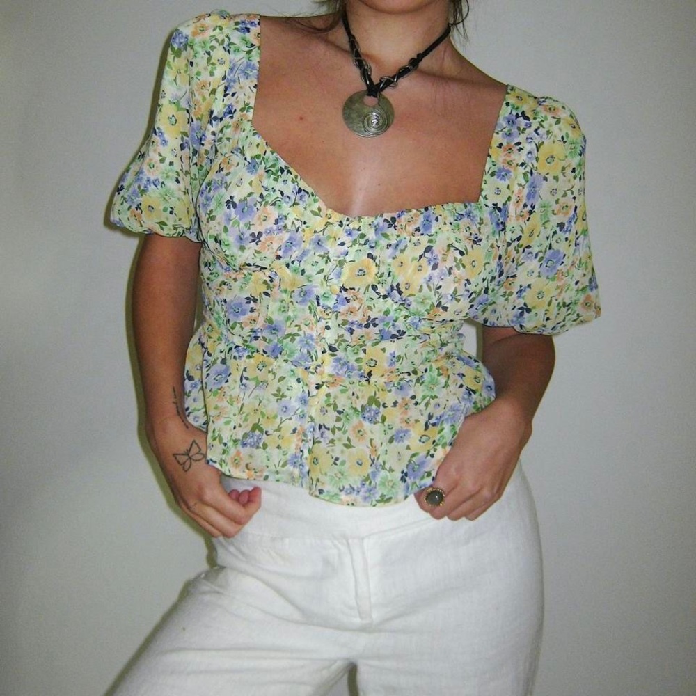 Floral blouse with tie back detailing